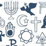 Graphic symbols of different religions on white